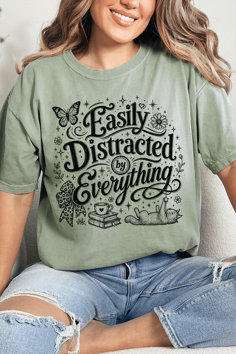 Black Easily Distracted By Everything Comfort Colors Adult Ring-Spun Cotton Tee