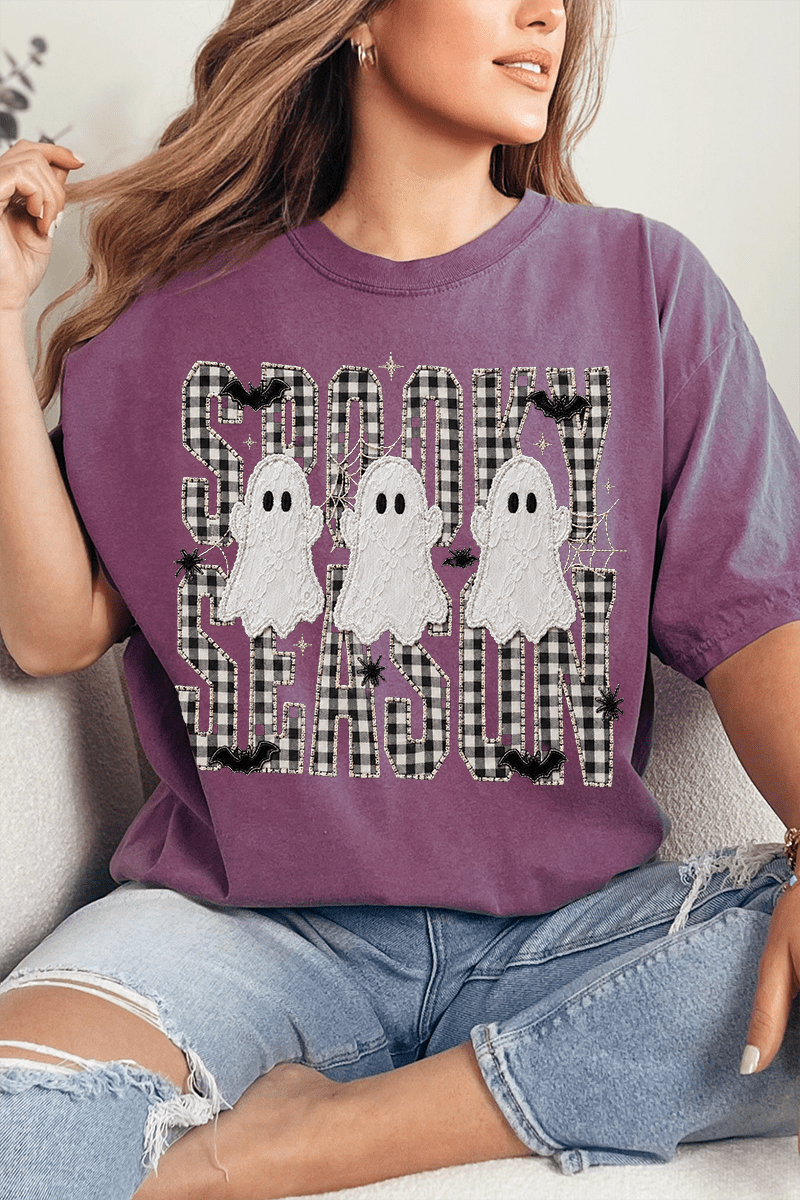 Spooky Season Gingham & Ghosts Comfort Colors Adult Ring-Spun Cotton Tee