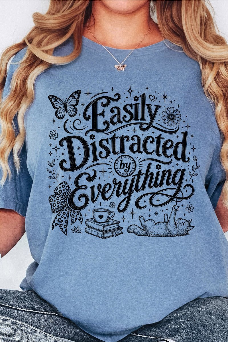Black Easily Distracted By Everything Comfort Colors Adult Ring-Spun Cotton Tee