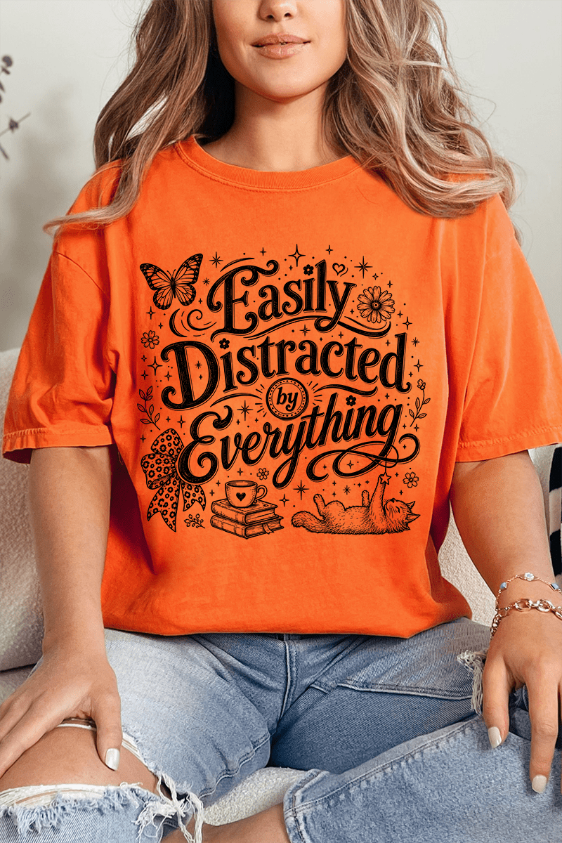 Black Easily Distracted By Everything Comfort Colors Adult Ring-Spun Cotton Tee