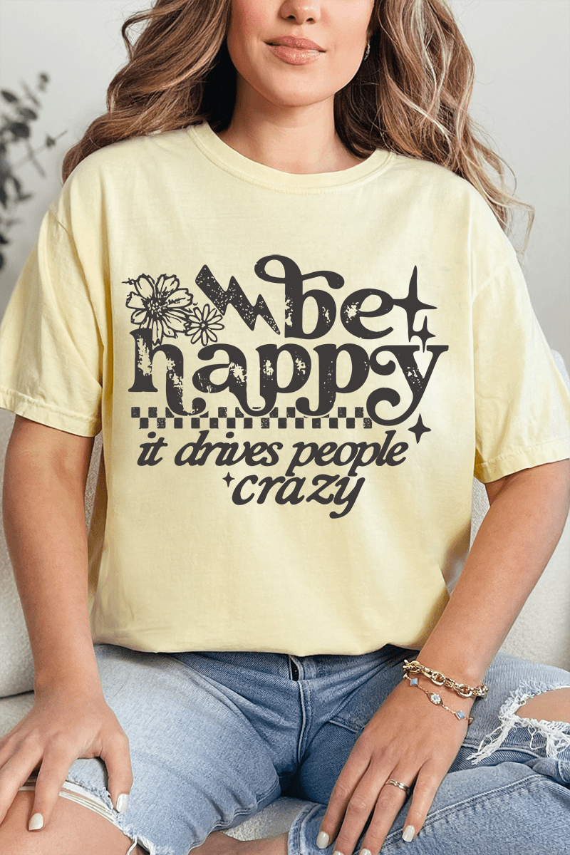 Black Be Happy Comfort Colors Adult Ring-Spun Cotton Tee