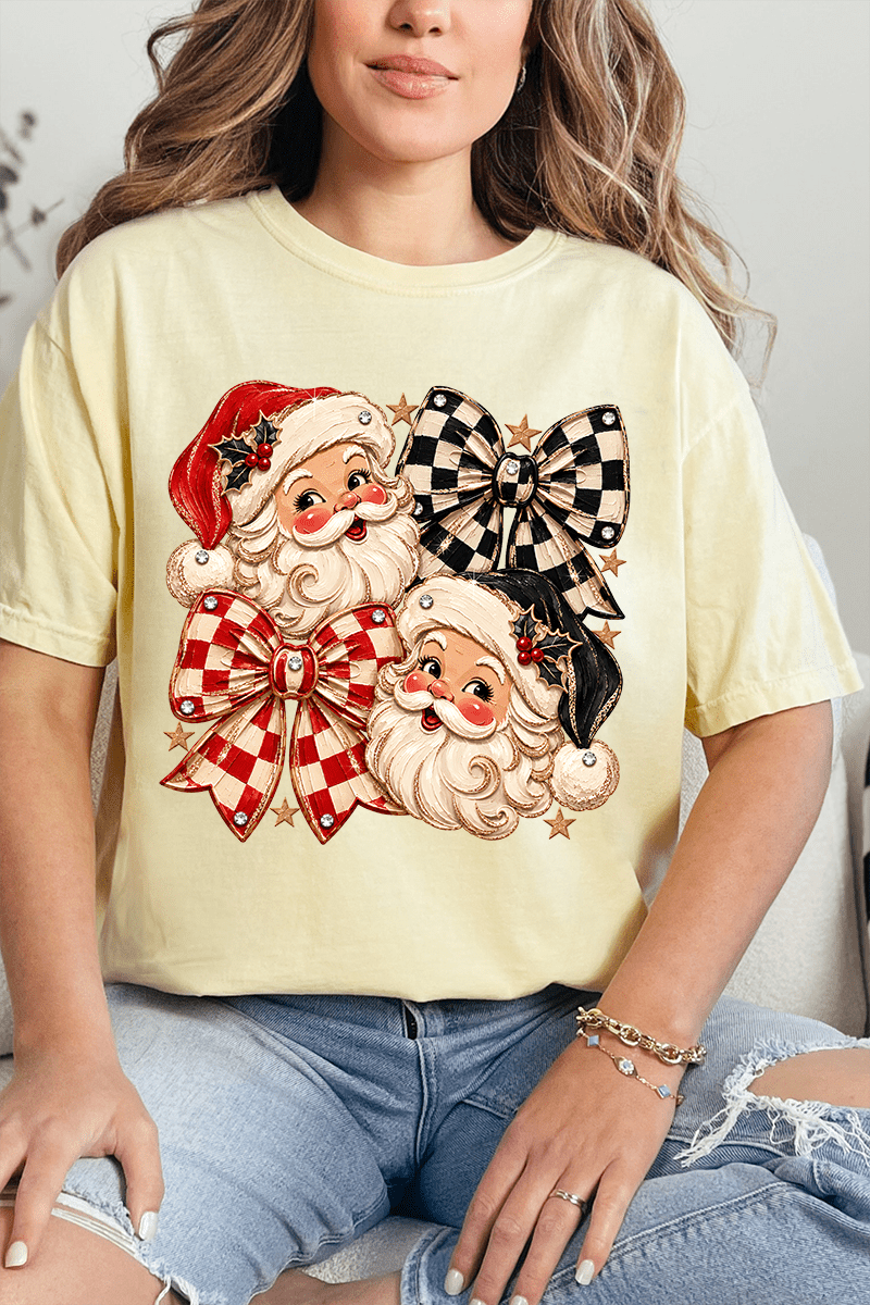 Merry Check Santa Comfort Colors Adult Ring-Spun Cotton Tee