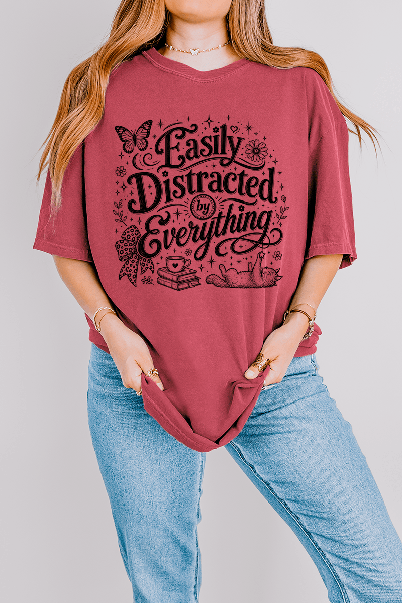 Black Easily Distracted By Everything Comfort Colors Adult Ring-Spun Cotton Tee