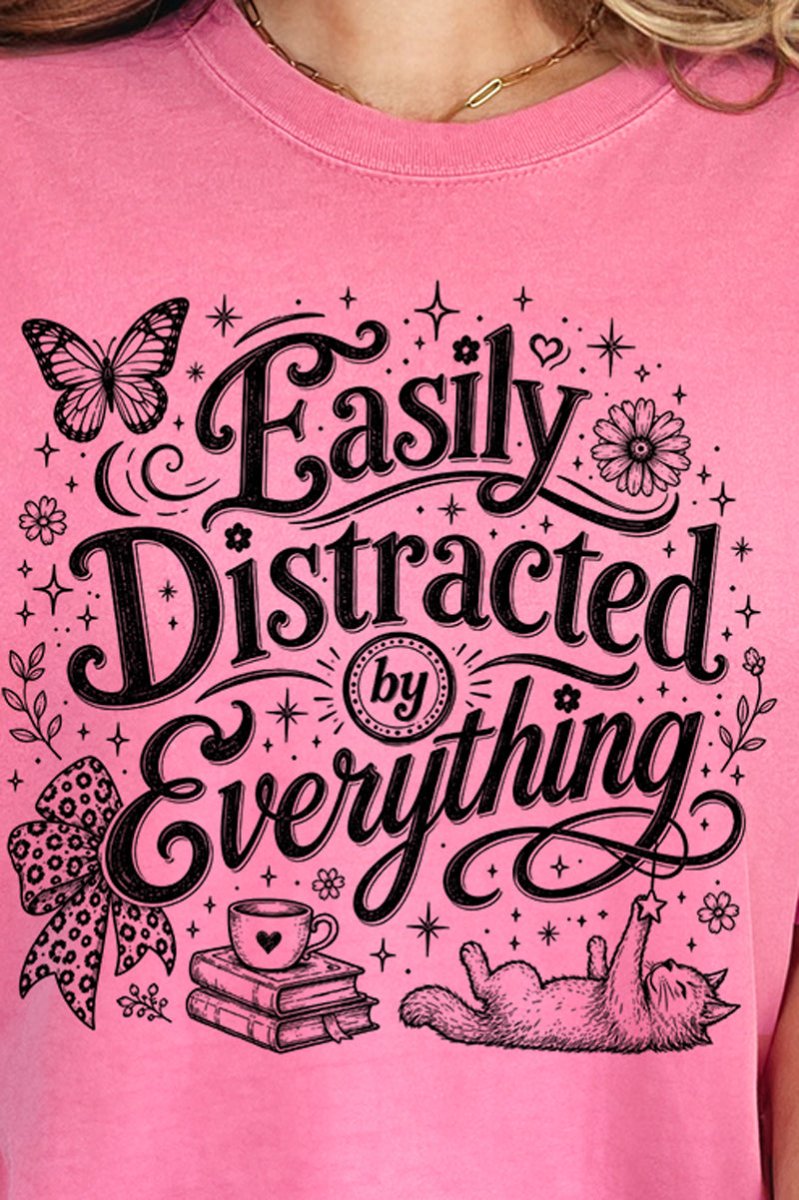 Black Easily Distracted By Everything Comfort Colors Adult Ring-Spun Cotton Tee