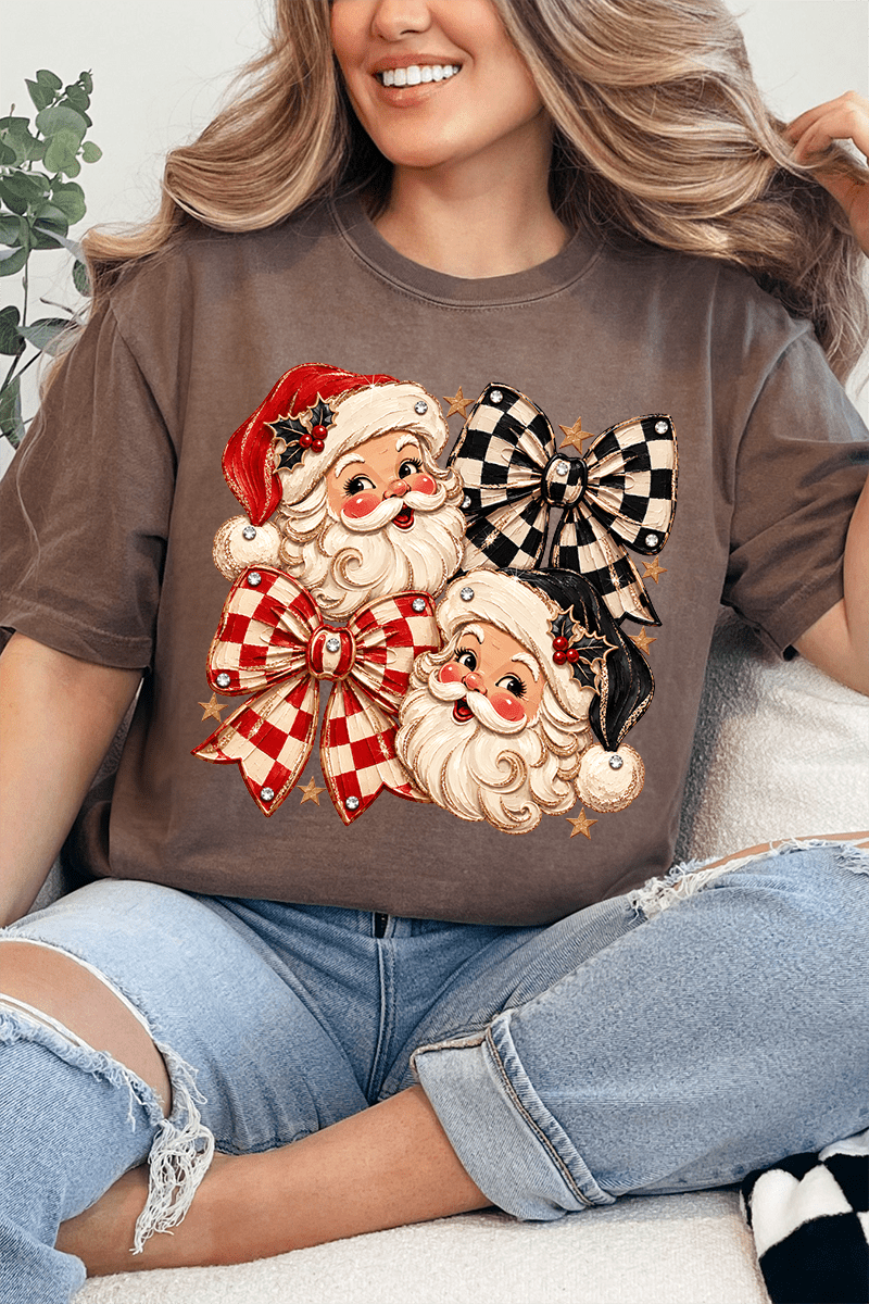 Merry Check Santa Comfort Colors Adult Ring-Spun Cotton Tee