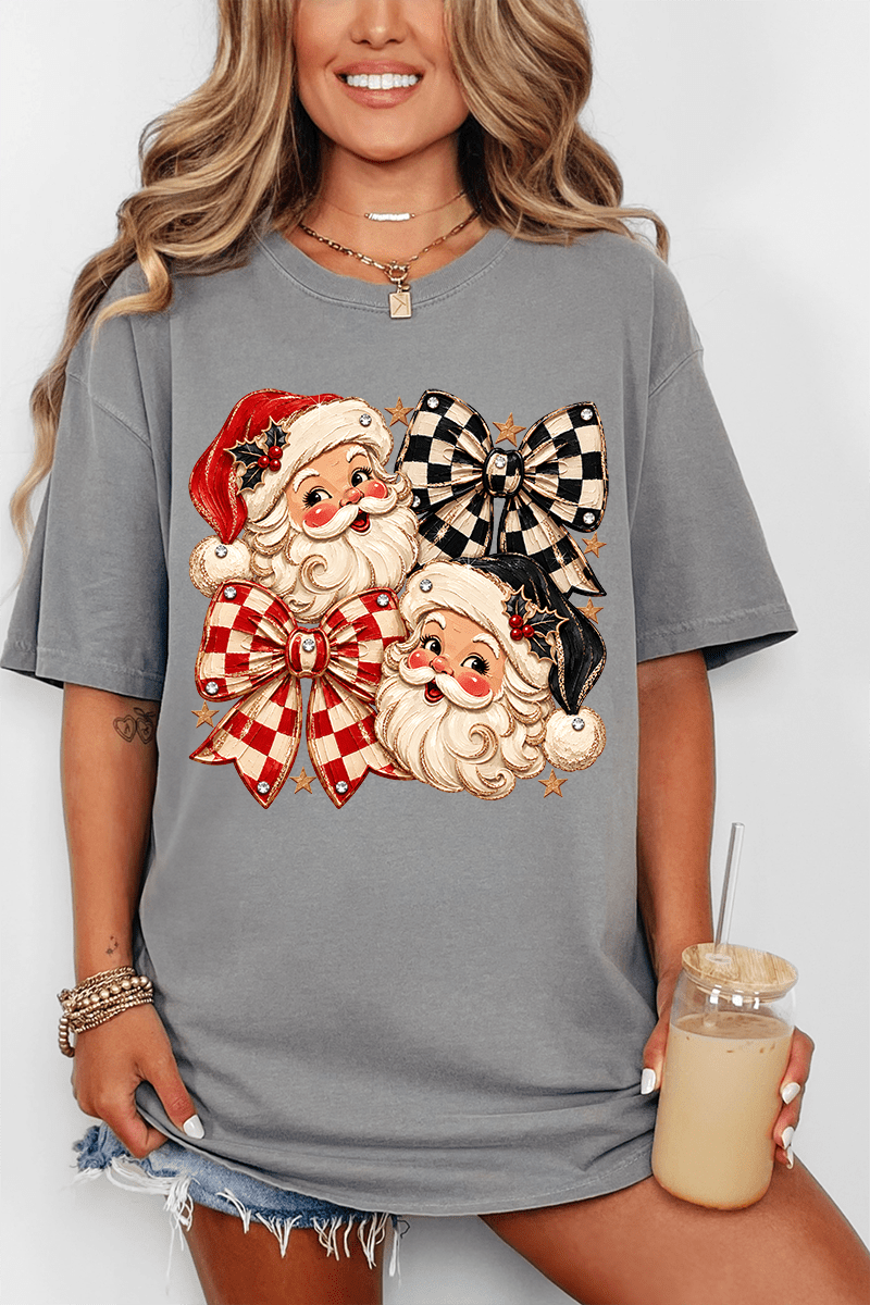 Merry Check Santa Comfort Colors Adult Ring-Spun Cotton Tee