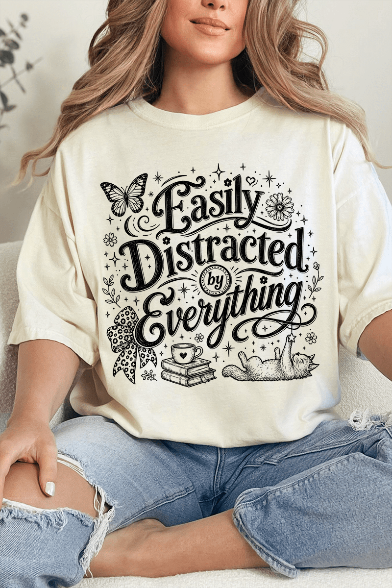 Black Easily Distracted By Everything Comfort Colors Adult Ring-Spun Cotton Tee