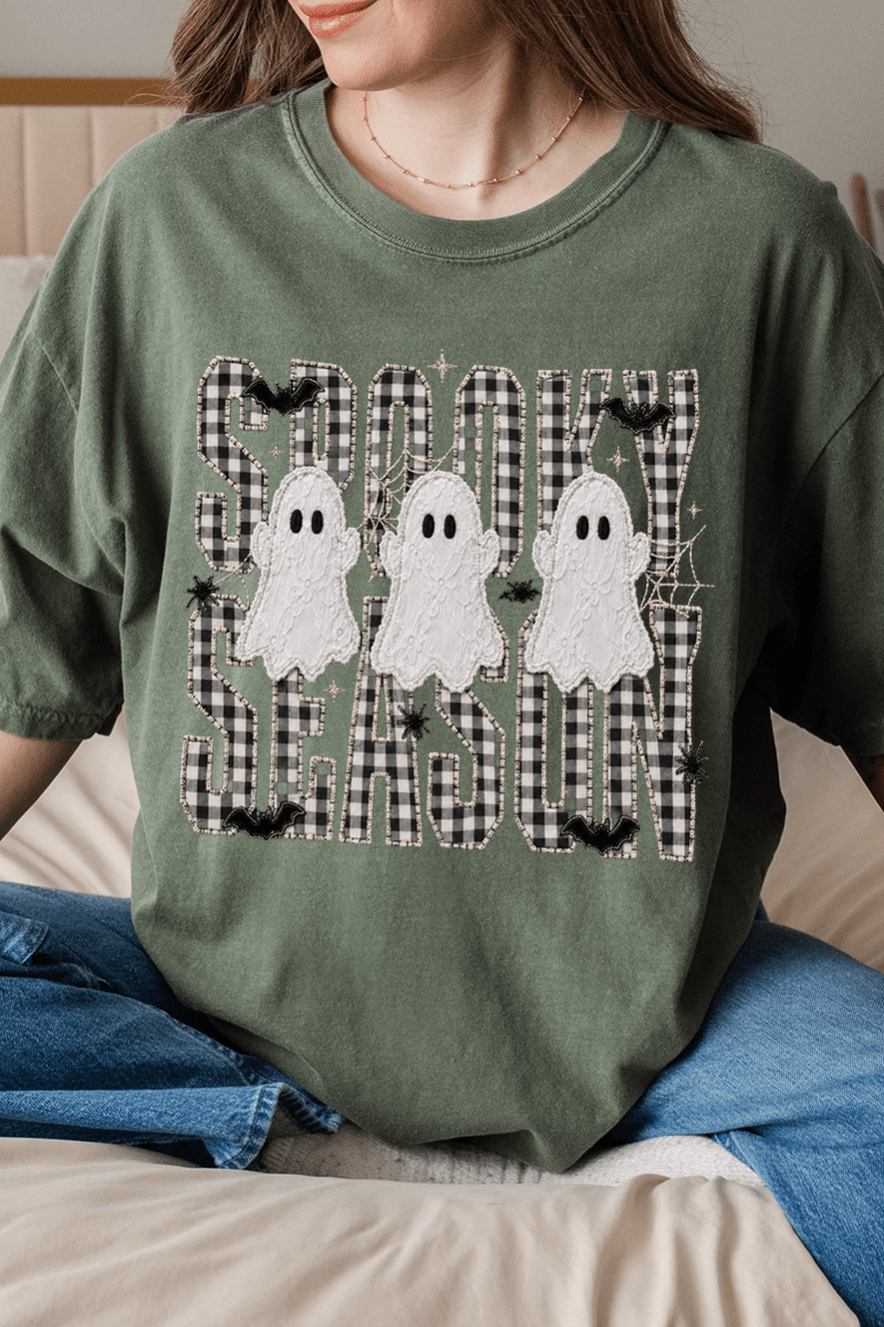 Spooky Season Gingham & Ghosts Comfort Colors Adult Ring-Spun Cotton Tee