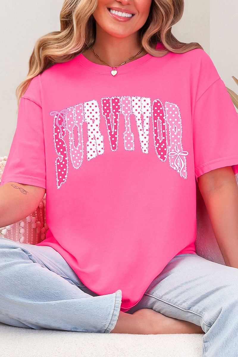 Pink Polka Pop Survivor Comfort Colors Adult Ring-Spun Cotton Tee