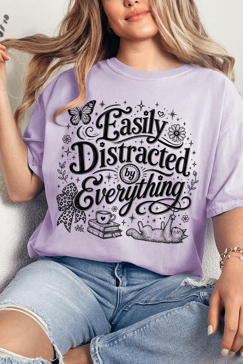 Black Easily Distracted By Everything Comfort Colors Adult Ring-Spun Cotton Tee