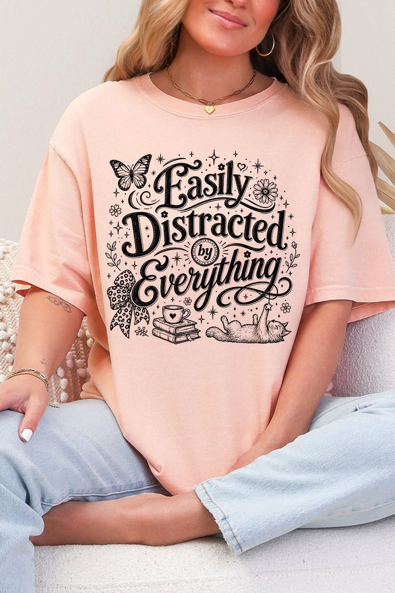 Black Easily Distracted By Everything Comfort Colors Adult Ring-Spun Cotton Tee