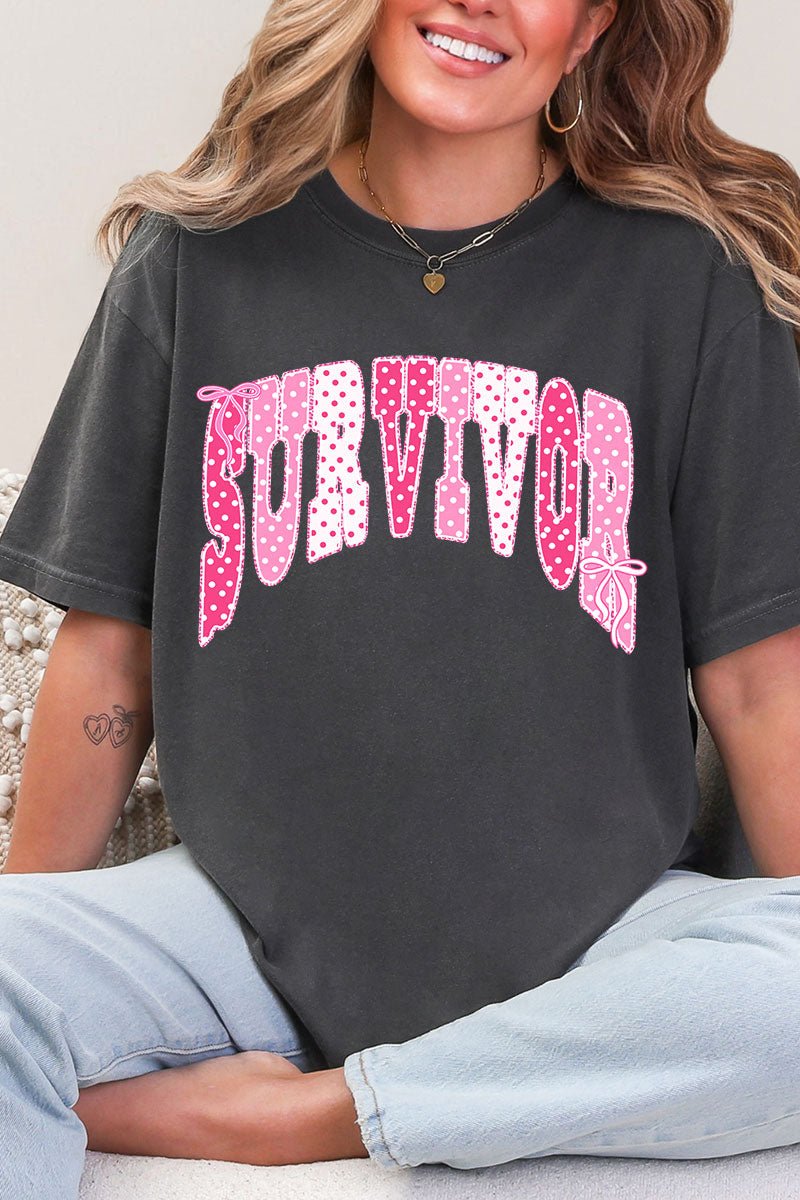 Pink Polka Pop Survivor Comfort Colors Adult Ring-Spun Cotton Tee