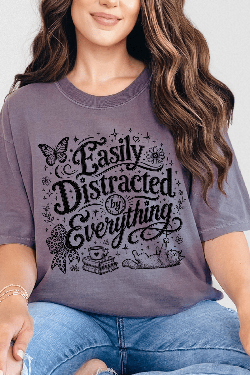 Black Easily Distracted By Everything Comfort Colors Adult Ring-Spun Cotton Tee