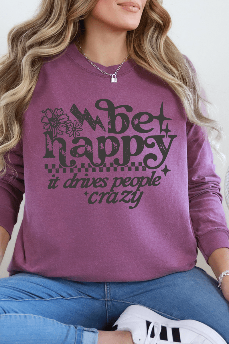 Black Be Happy Comfort Colors Heavyweight Long T-Shirt product image 3