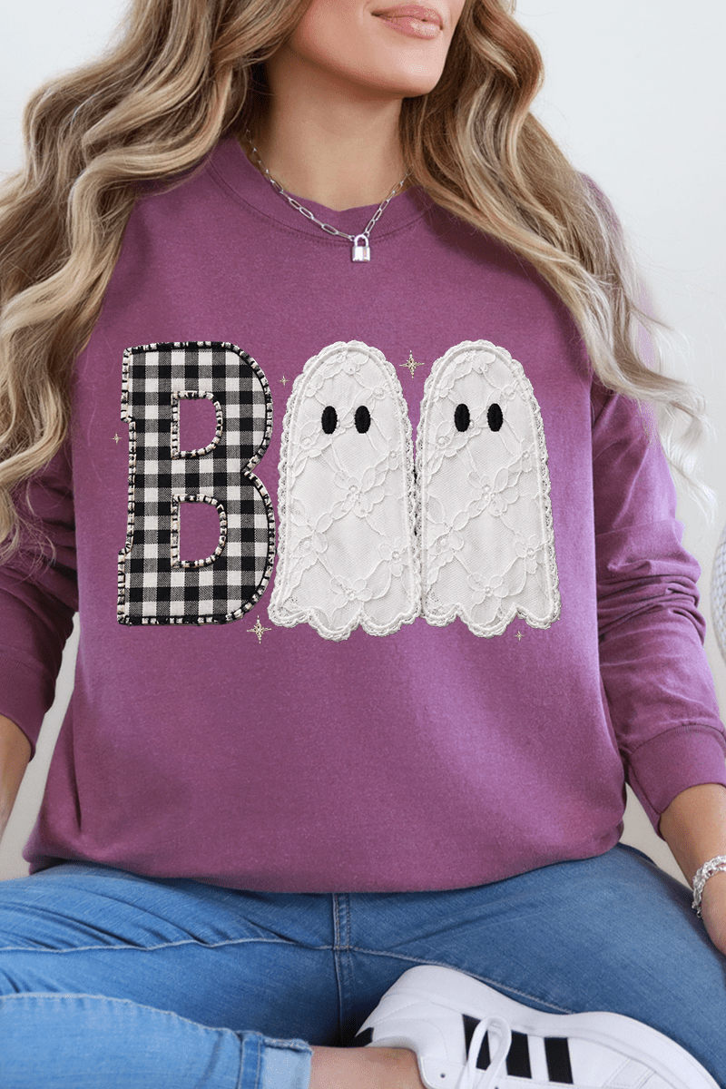 Gingham & Lace Boo Comfort Colors Heavyweight Long T-Shirt product image 3
