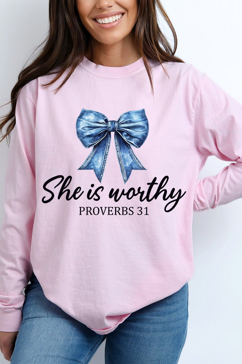 Blue Bow Worthy Comfort Colors Heavyweight Long T-Shirt product image 1