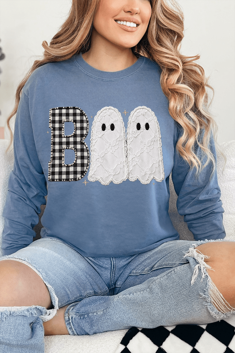 Gingham & Lace Boo Comfort Colors Heavyweight Long T-Shirt product image 4