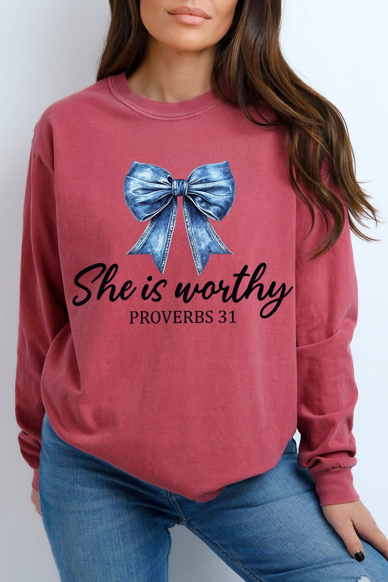Blue Bow Worthy Comfort Colors Heavyweight Long T-Shirt product image 3
