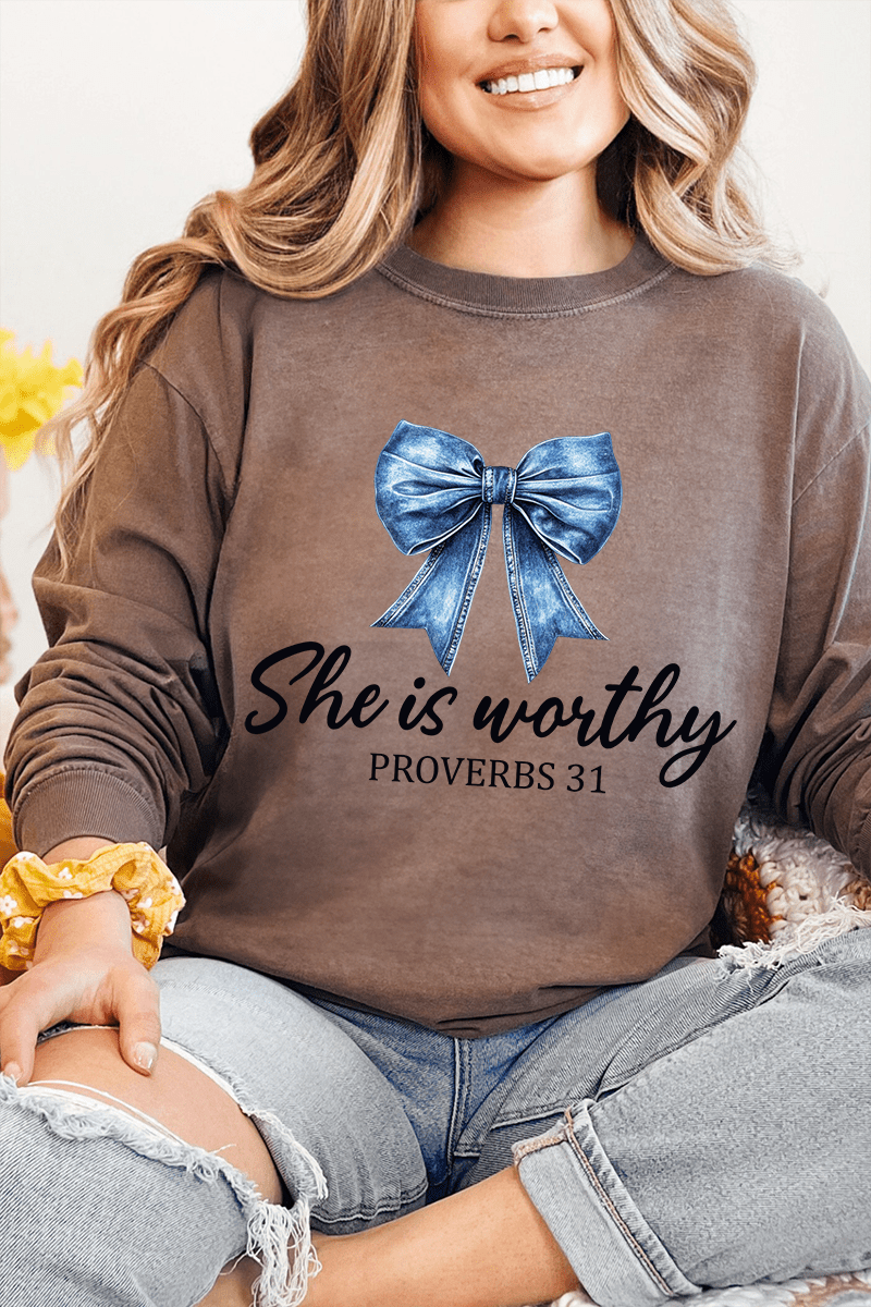 Blue Bow Worthy Comfort Colors Heavyweight Long T-Shirt product image 4