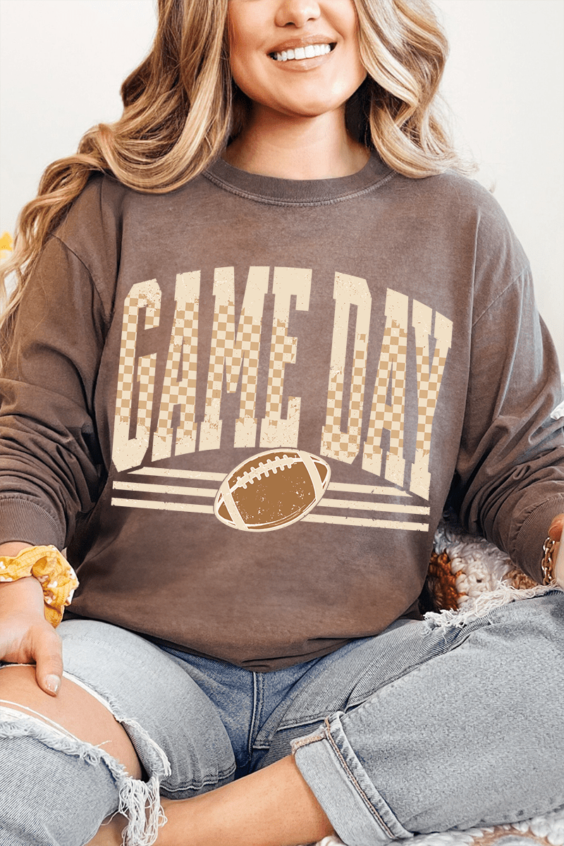 Checkered Taupe Game Day Comfort Colors Heavyweight Long product image 6
