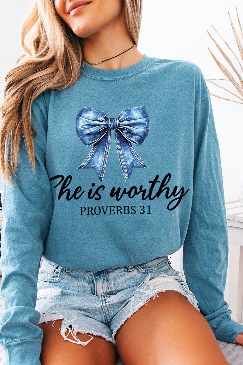Blue Bow Worthy Comfort Colors Heavyweight Long T-Shirt product image 5