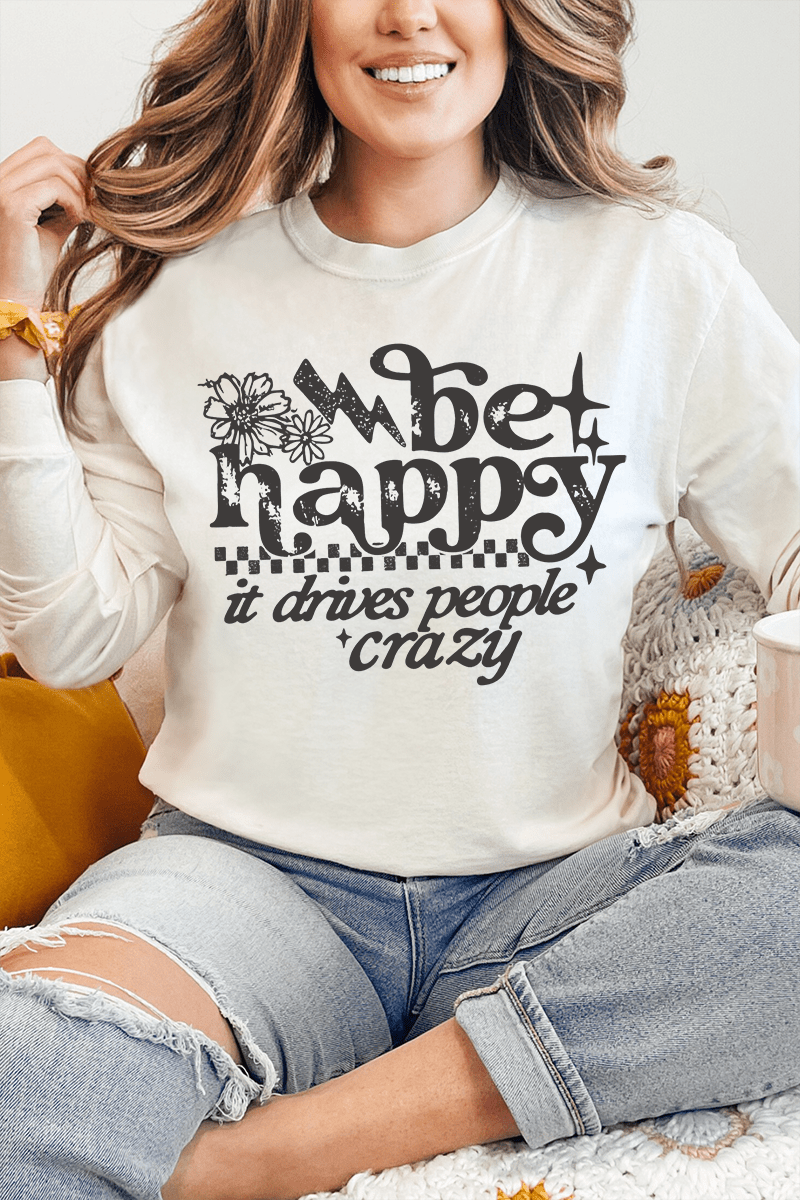 Black Be Happy Comfort Colors Heavyweight Long T-Shirt product image 1