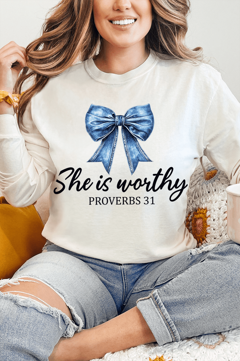 Blue Bow Worthy Comfort Colors Heavyweight Long T-Shirt product image 6
