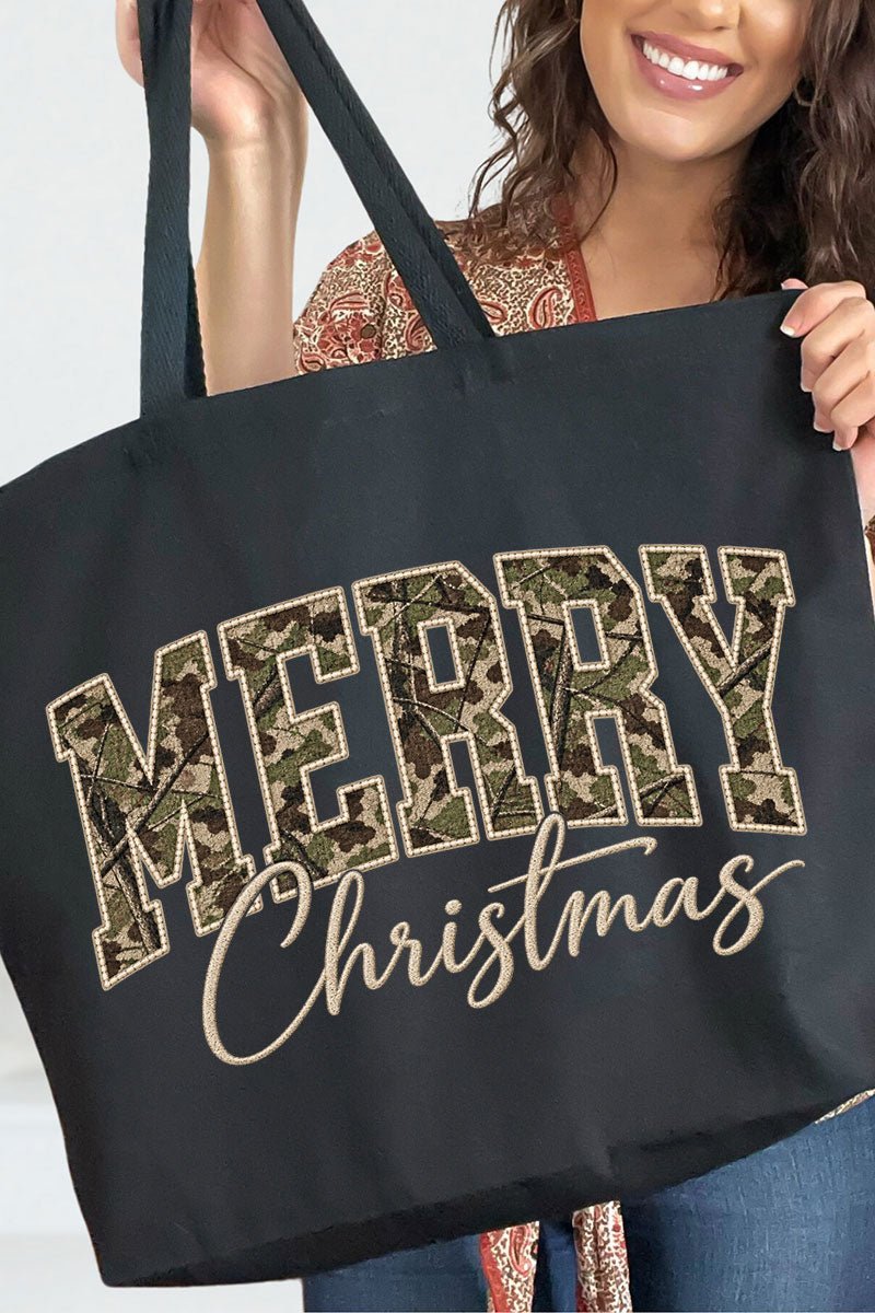 Camo Merry Christmas Canvas Jumbo Tote