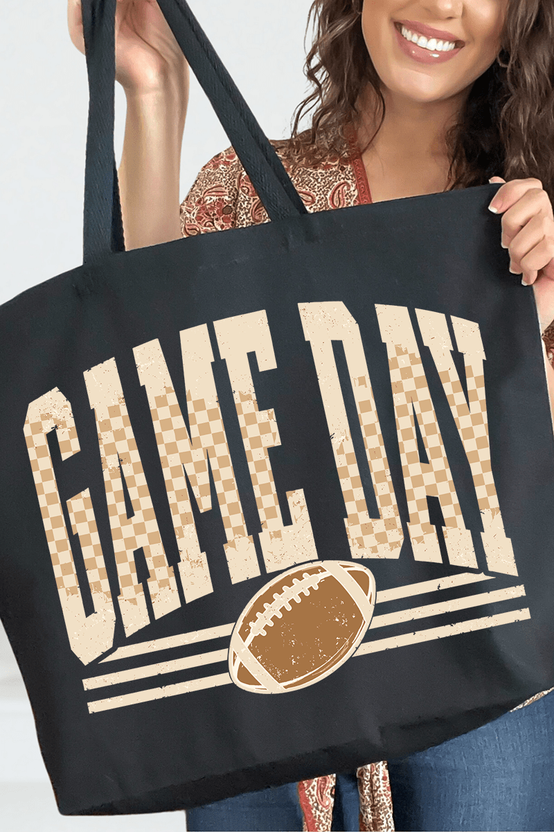 Checkered Taupe Game Day Canvas Jumbo Tote