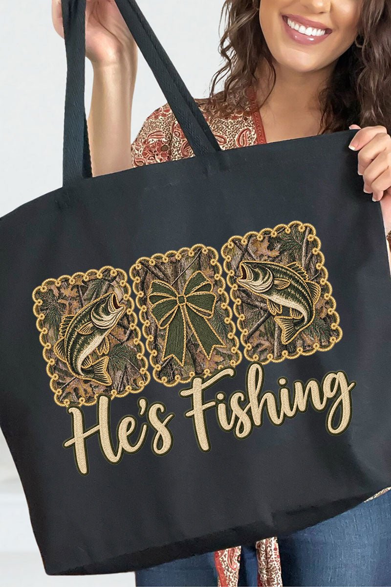 He's Fishing Canvas Jumbo Tote