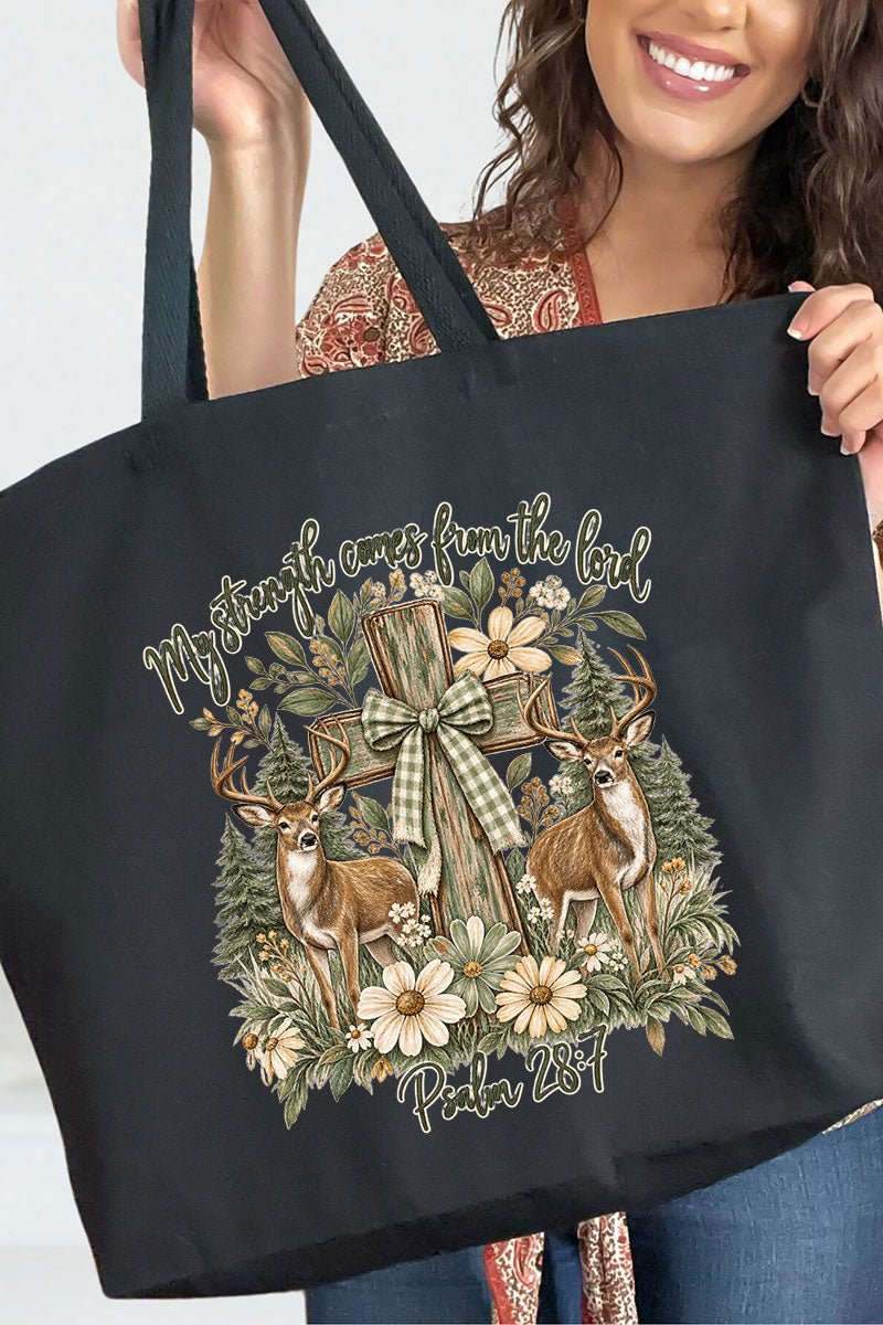 My Strength Woodland Deer Canvas Jumbo Tote