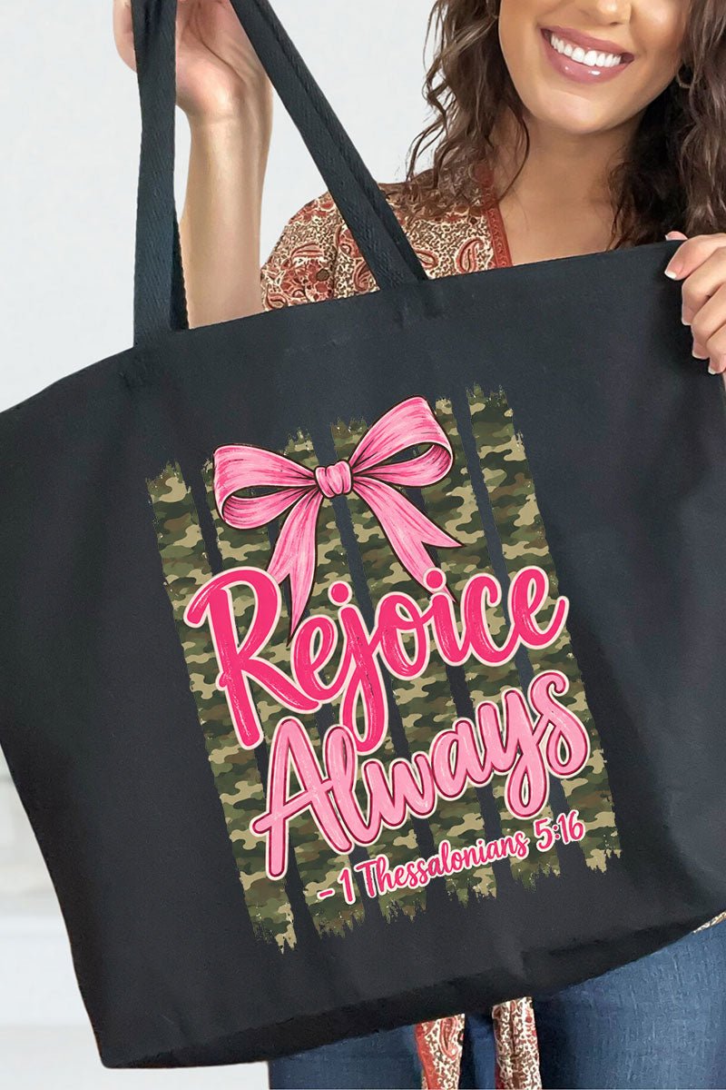 Rejoice Always Girly Camo Canvas Jumbo Tote