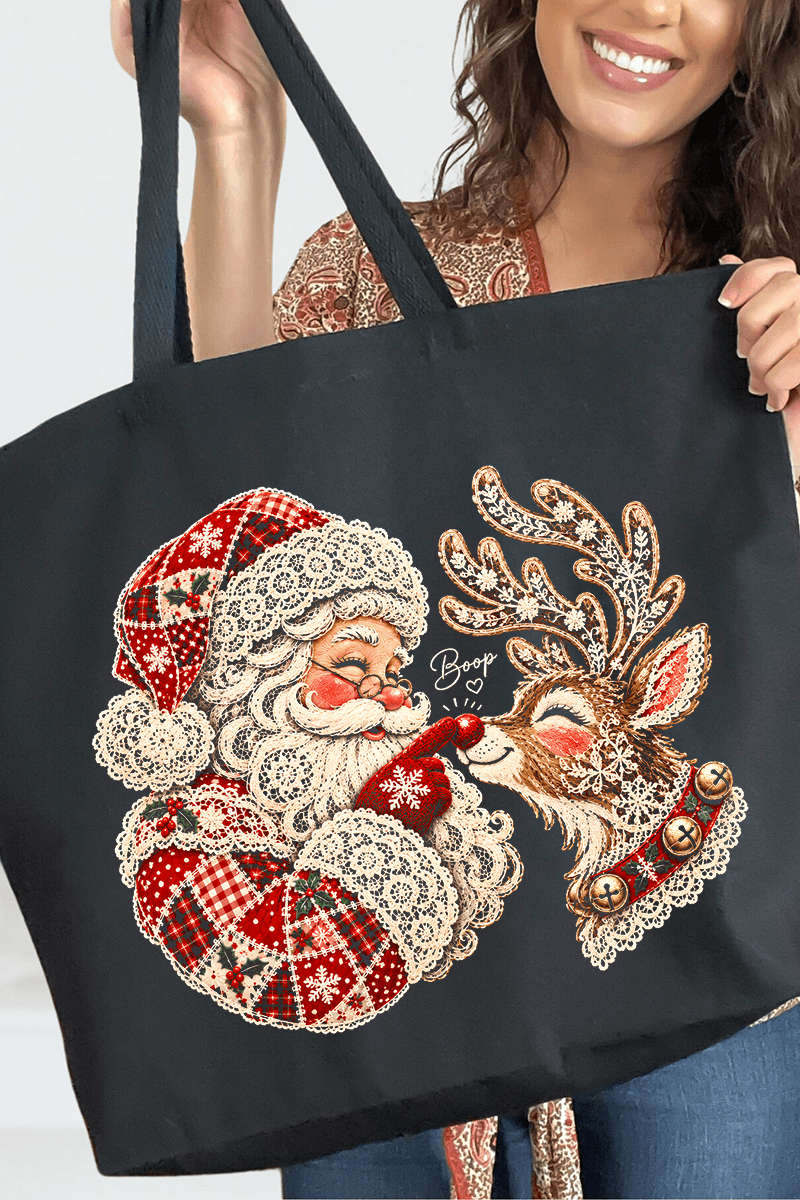 Santa's Christmas Boop Canvas Jumbo Tote