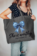 Blue Bow Worthy Canvas Jumbo Tote