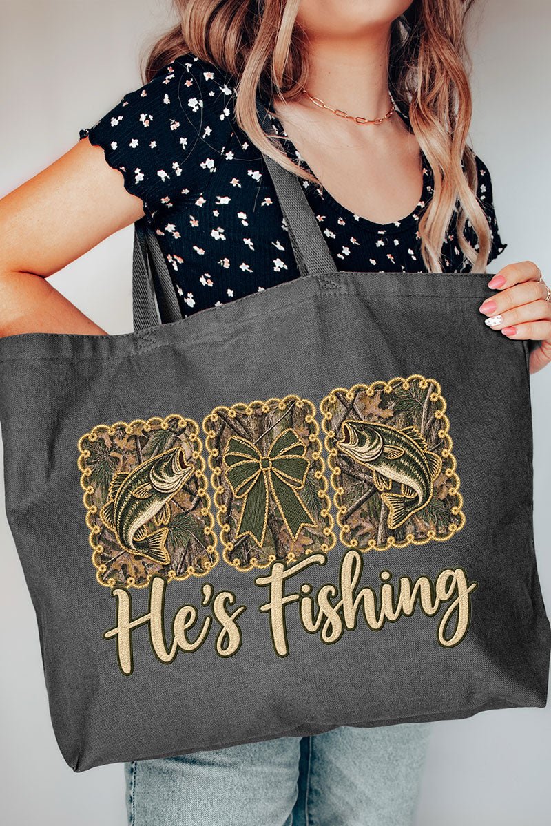 He's Fishing Canvas Jumbo Tote