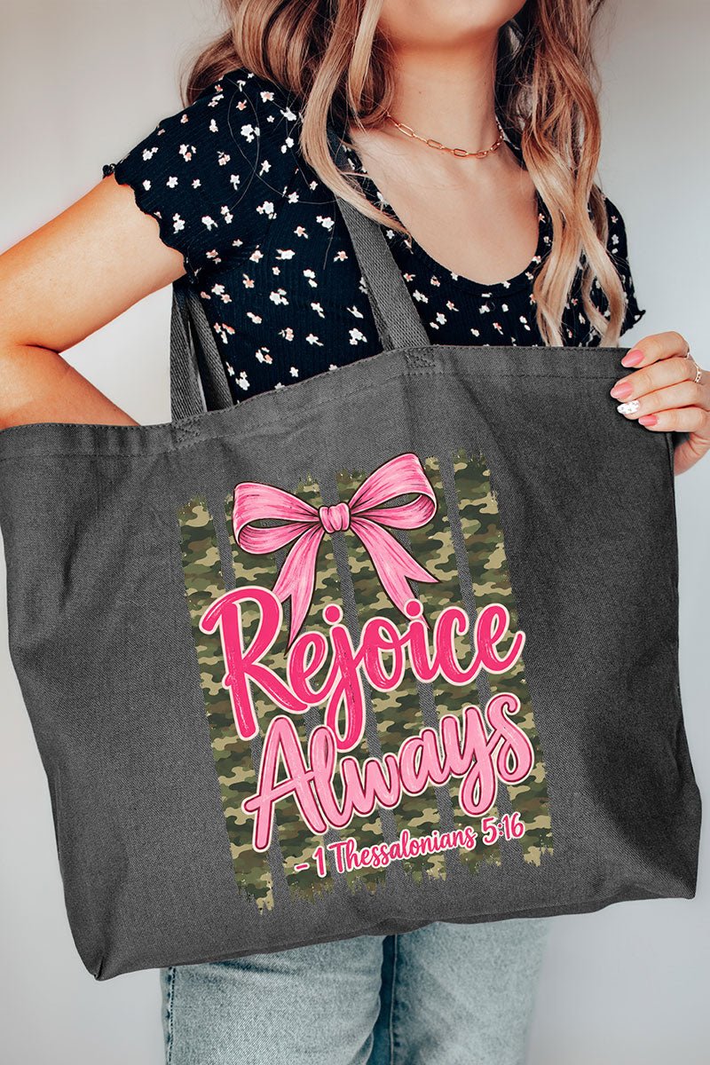 Rejoice Always Girly Camo Canvas Jumbo Tote