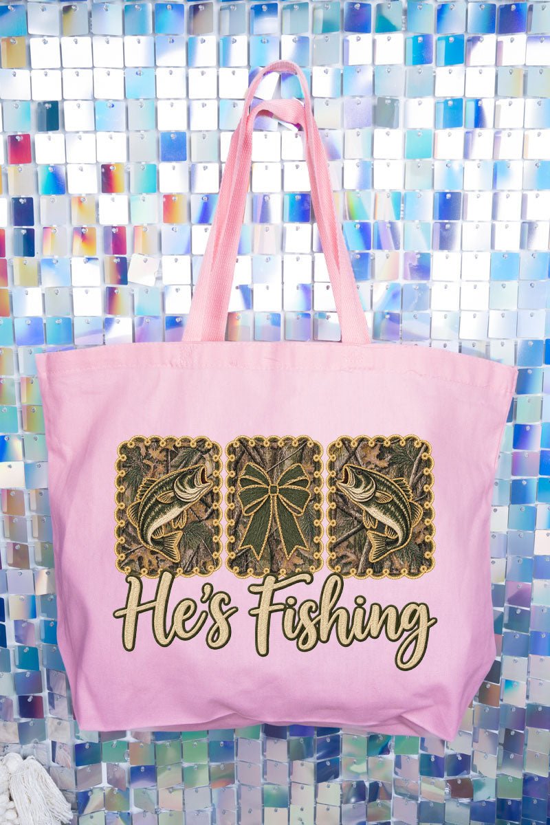 He's Fishing Canvas Jumbo Tote
