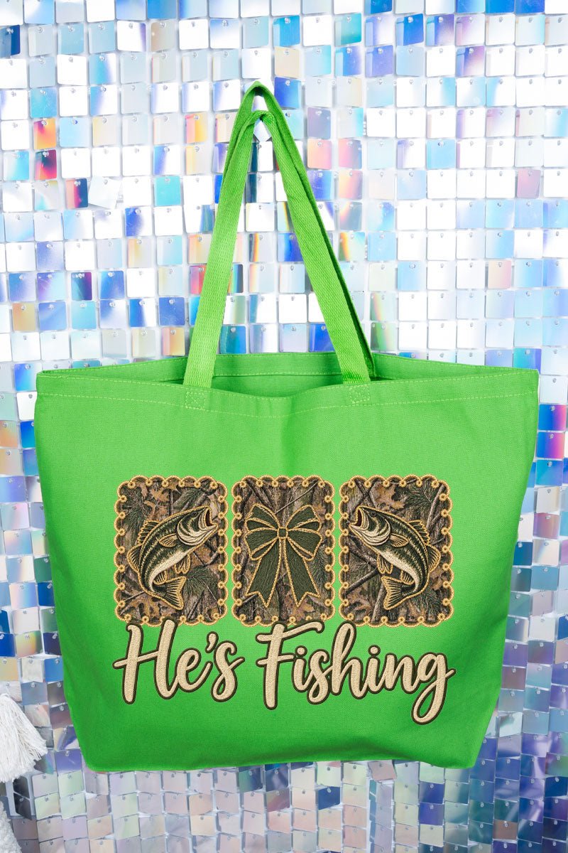 He's Fishing Canvas Jumbo Tote