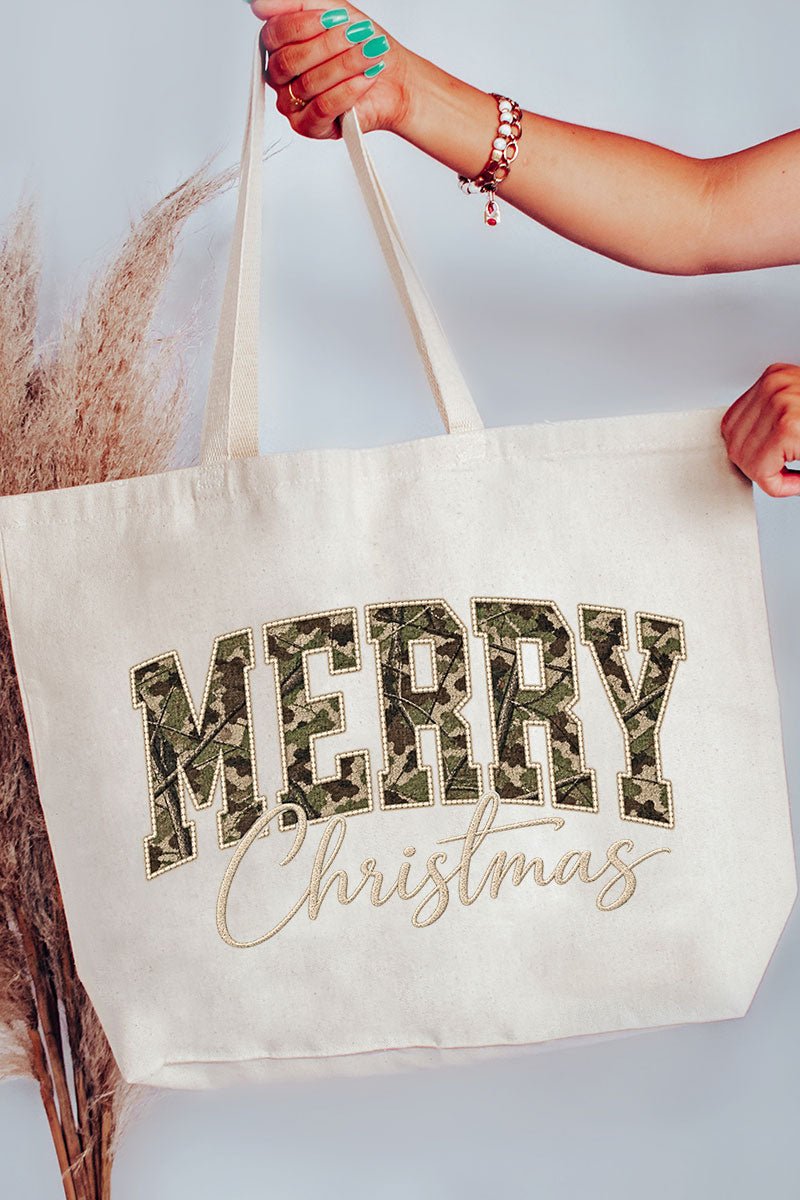 Camo Merry Christmas Canvas Jumbo Tote