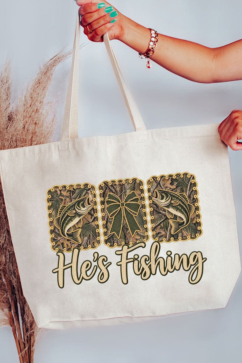 He's Fishing Canvas Jumbo Tote