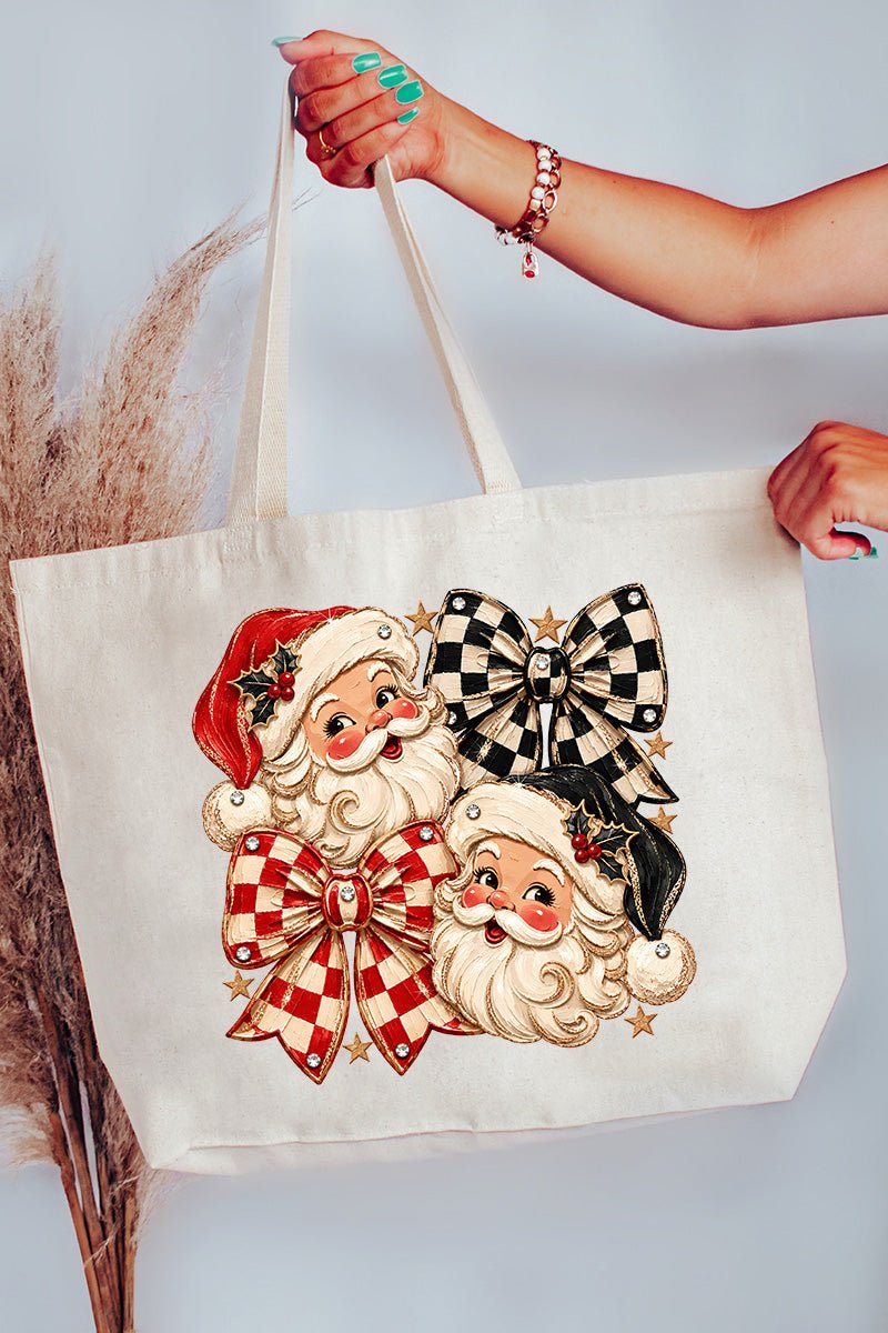 Merry Check Santa Canvas Jumbo Tote