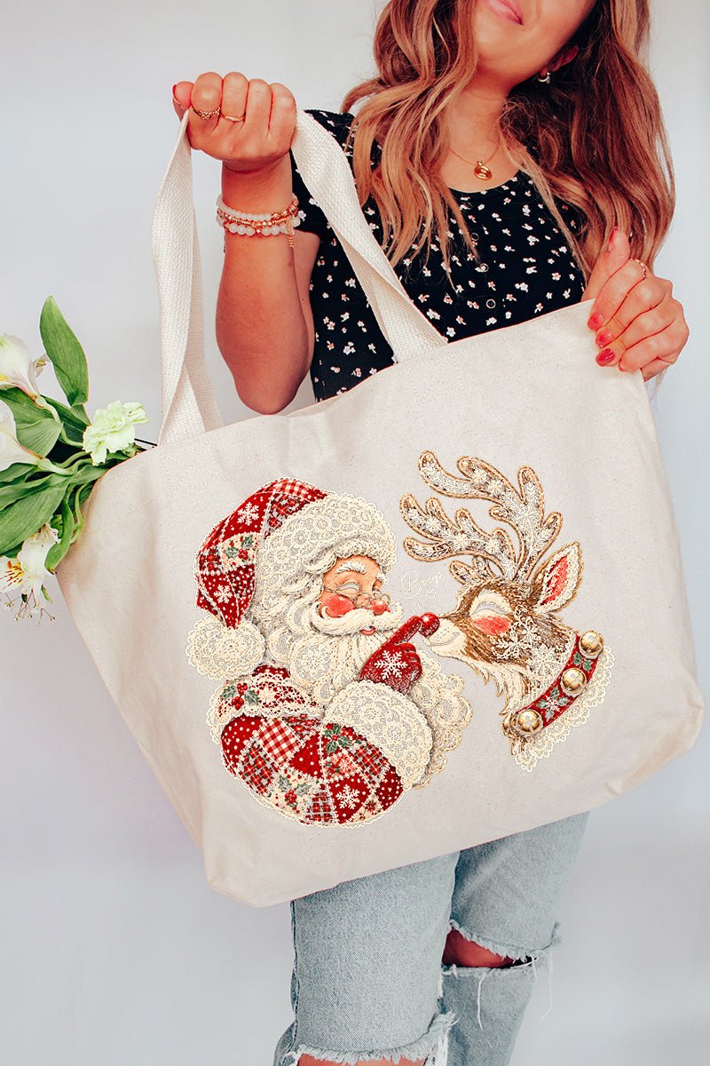 Santa's Christmas Boop Canvas Jumbo Tote