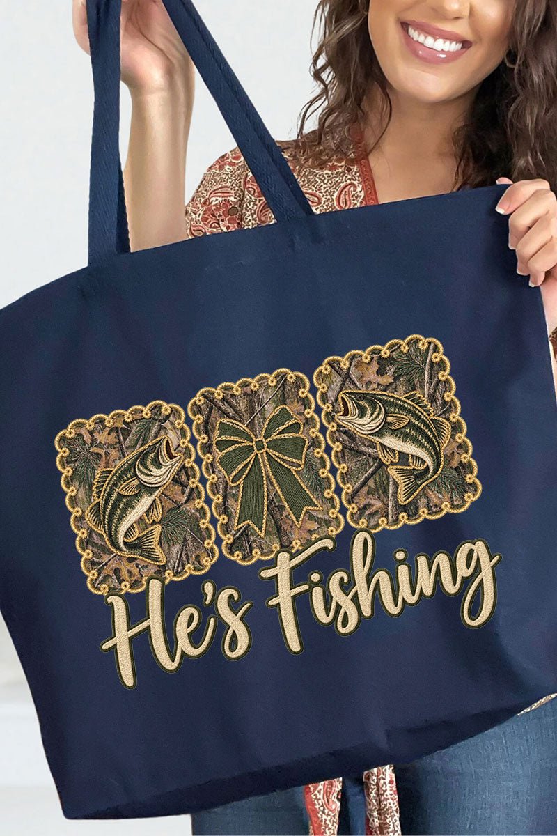 He's Fishing Canvas Jumbo Tote