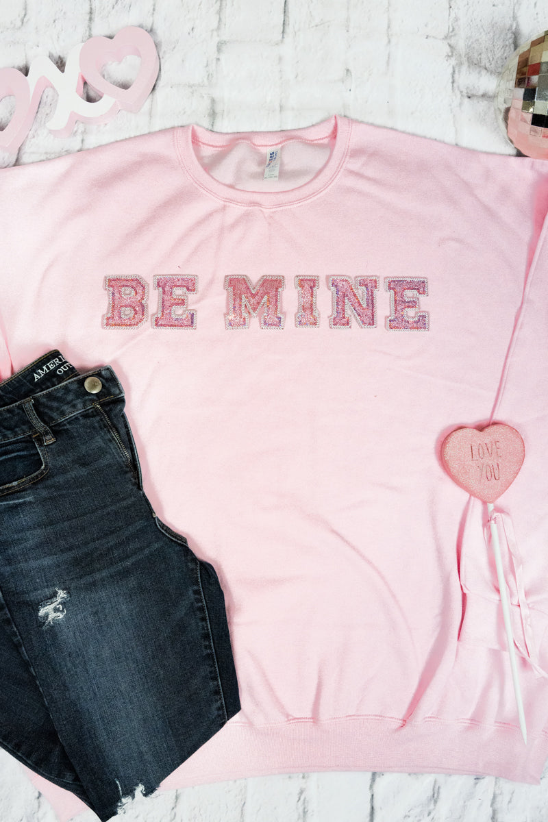 Be Mine Pink Sparkle Patch Heavy-weight Crew Sweatshirt product image 1